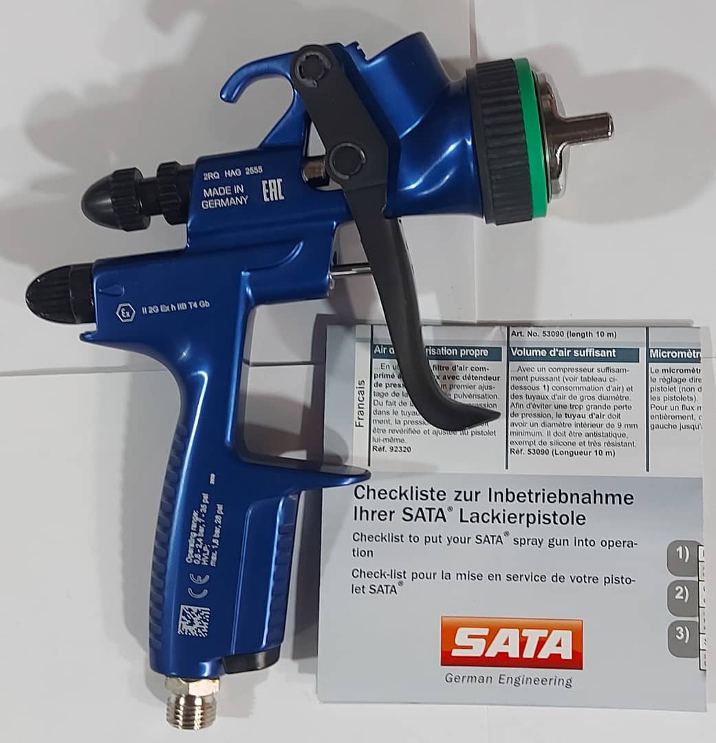 پیستوله های رنگپاش فوق حرفه ای ساتا(SATA) اصل آلمان مخزن بالا دسته رنگی آبی کاربنی مدل JIET1500BHVLP - Image 4